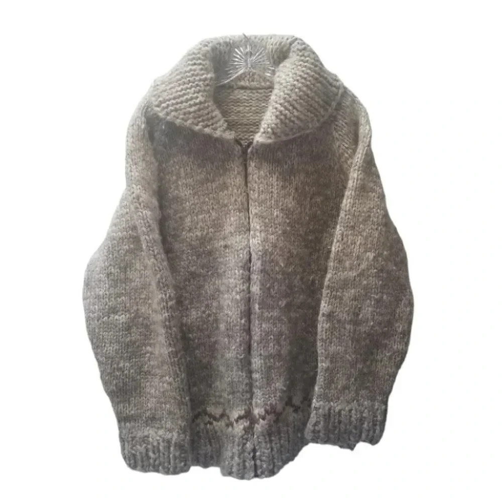 Cowichan Vintage Wool Whale Hand Knit Zip Up Sweater Jacket